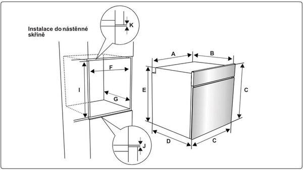 Kluge beépíthető multifunicós inox/fekete sütő, 78L