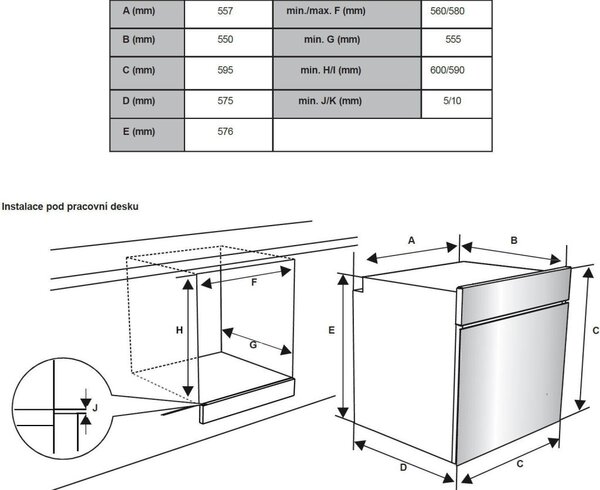 Kluge beépíthető multifunicós inox/fekete sütő, 78L