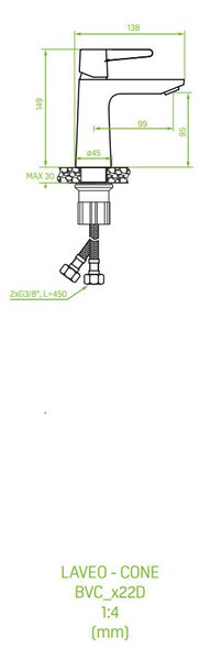 LAVEO CONE álló mosdócsap click-clack leeresztővel, grafit