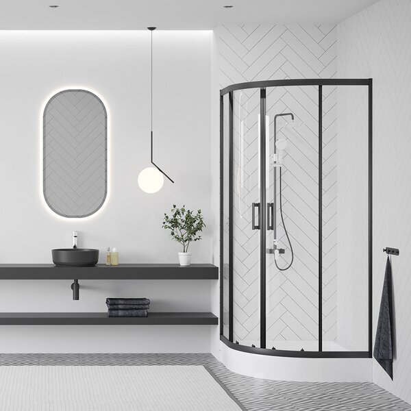 LAVEO DESNA félkör zuhanykabin zuhanytálcával 90x90x185 cm átlátszó üveg/fekete