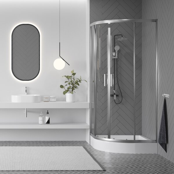 LAVEO DESNA félkör zuhanykabin zuhanytálcával 90x90x185 cm átlátszó üveg/króm