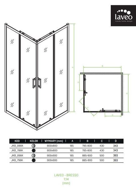 LAVEO DESNA szögletes zuhanykabin zuhanytálcával 90x90x185 cm átlátszó üveg/króm