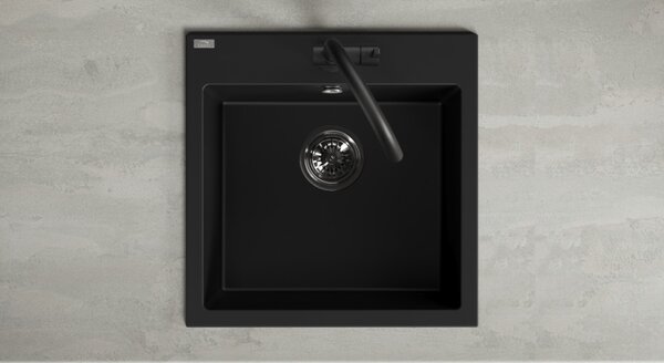 Laveo ALENA matt fekete egymedencés mosogató helytakarékos szifonnal