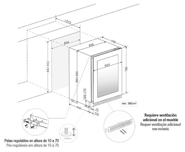 Pando PVMBP HD 60-52PAR Borhűtő - pult alá építhető, bútorfrontos, jobbos