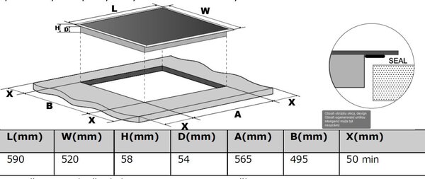Kluge beépíthető indukciós főzőlap, 60cm, fekete ü., Bridge zóna