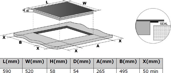 Kluge beépíthető indukciós főzőlap, 60cm, fekete ü., forgógombos