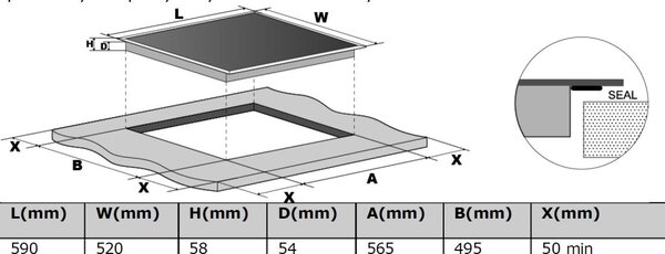 Kluge beépíthető indukciós főzőlap, 60cm, fekete ü., 2 Flexi zóna