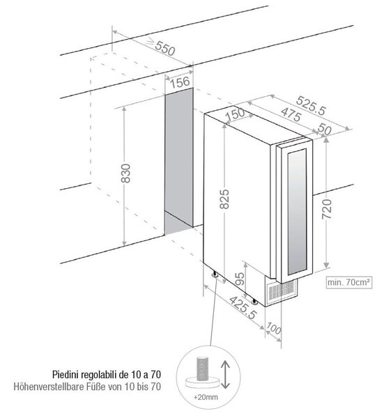 Pando PVZB 15-9XL-W Borhűtő - pult alá építhető, 15 cm, inox, balos, fehér LED világítás