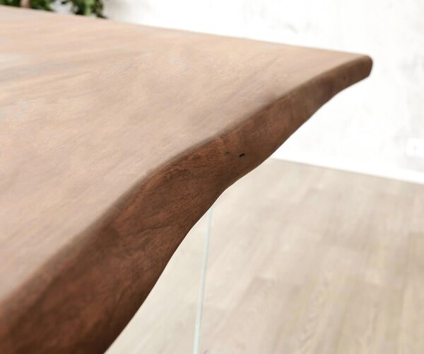 DELIFE Étkezőasztal Edge 200x100 akác barna üveg Live-Edge