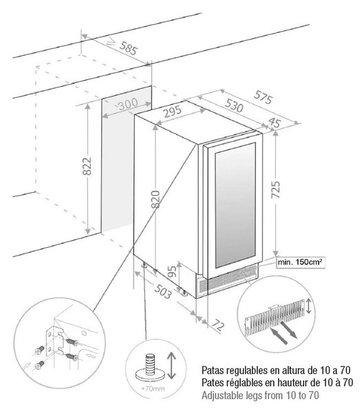 Pando PVMB 30-16XR borhűtő - pult alá építhető, inox, jobbos