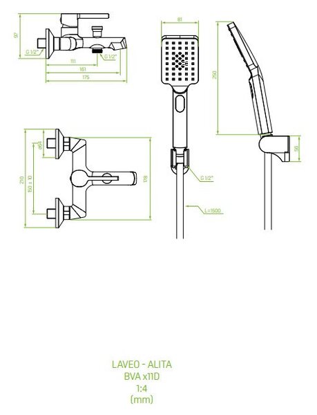 LAVEO ALITA egykaros szálcsiszolt inox kádtöltő csaptelep zuhanyszettel