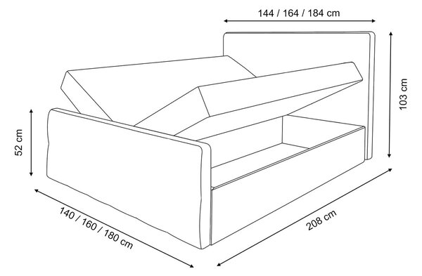Wilsondo TOP 6 kárpitozott boxspring ágyneműtartós ágy fedőmatraccal - türkiz Méret: 180x200