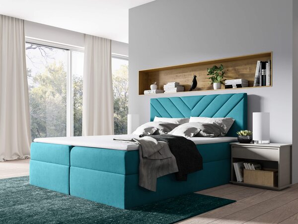 Wilsondo TOP 6 kárpitozott boxspring ágyneműtartós ágy fedőmatraccal - türkiz Méret: 180x200