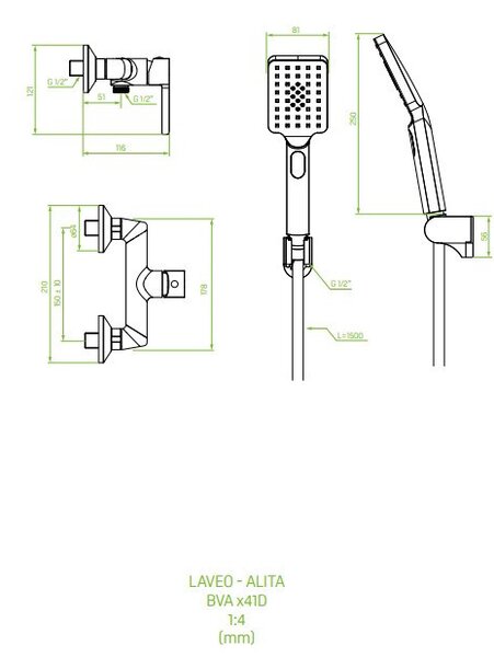 LAVEO ALITA egykaros szálcsiszolt inox fali zuhanycsaptelep zuhanyszettel