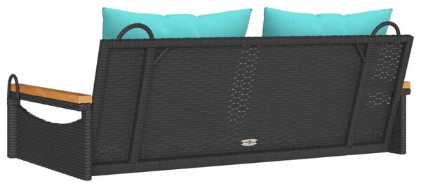Fekete polyrattan hintapad párnákkal 109 x 62 x 40 cm