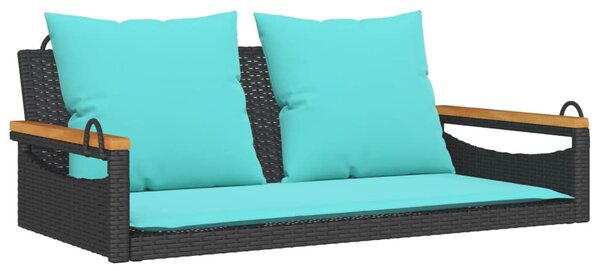 Fekete polyrattan hintapad párnákkal 109 x 62 x 40 cm