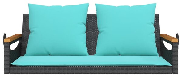Fekete polyrattan hintapad párnákkal 109 x 62 x 40 cm
