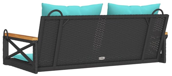 Fekete polyrattan hintapad párnákkal 109 x 62 x 40 cm