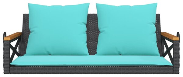 Fekete polyrattan hintapad párnákkal 109 x 62 x 40 cm