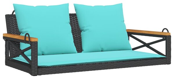 Fekete polyrattan hintapad párnákkal 109 x 62 x 40 cm