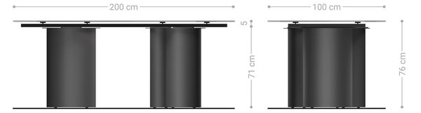 DELIFE Étkezőasztal Edge hajóformájú 200x100 domborított üveg füstfekete 3D design Troa rozsdamentes acél grafit