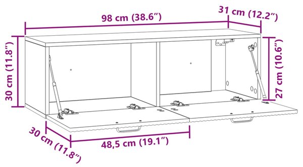 Fali TV szekrény Kézműves Tölgy 98 x 31 x 30 cm Szerelt Fa