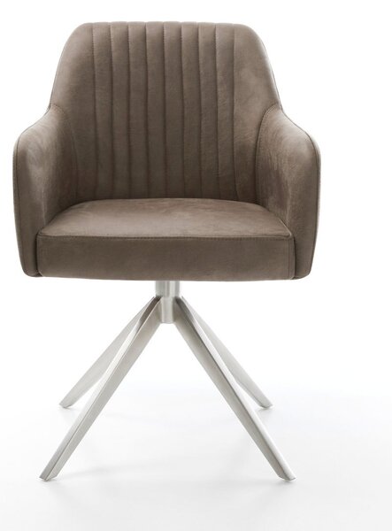 DELIFE Étkezőszék Greg-Flex mikroszálas taupe vintage kereszt láb széles rozsdamentes acél 360° forgatható billenő zsákrugós matrac
