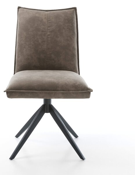 DELIFE Étkezőszék Lelio-Flex mikroszálas taupe vintage kereszt láb széles fekete 360° forgatható billenő zsákrugós matrac
