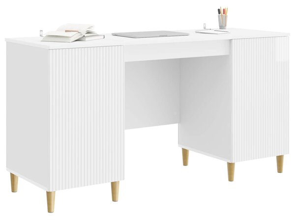 Asztal polcokkal Magasfényű Fehér 142,5 x 50 x 75 cm Szerelt Fa