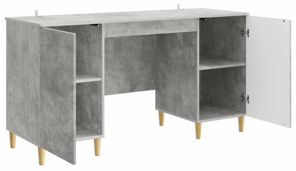 Asztal polcokkal Betonszürke 142,5 x 50 x 75 cm Szerelt Fa
