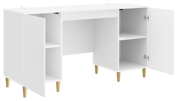 Asztal polcokkal Magasfényű Fehér 142,5 x 50 x 75 cm Szerelt Fa