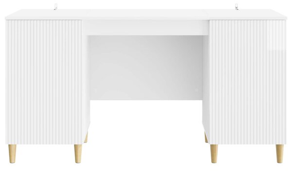 Asztal polcokkal Magasfényű Fehér 142,5 x 50 x 75 cm Szerelt Fa
