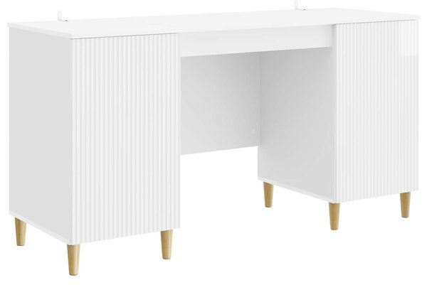 Asztal polcokkal Magasfényű Fehér 142,5 x 50 x 75 cm Szerelt Fa