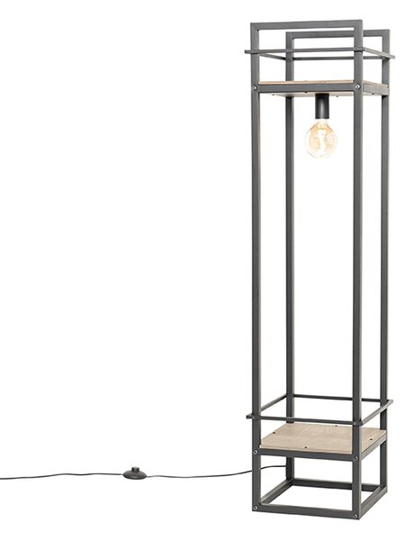 Ipari állólámpa fekete fával - Cage Rack