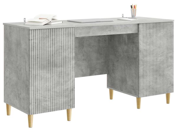 Asztal polcokkal Betonszürke 142,5 x 50 x 75 cm Szerelt Fa