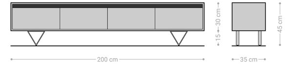 DELIFE Design TV szekrény Stonegrace 200 cm akác természetes pala 4 fiókos