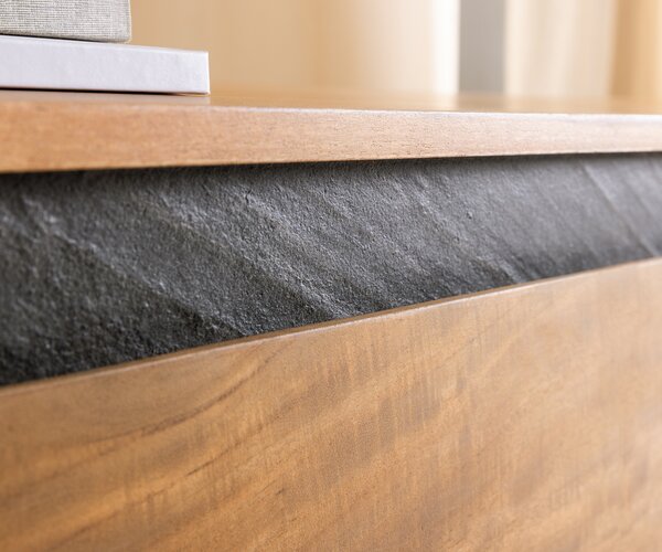 DELIFE Design TV szekrény Stonegrace 200 cm akác természetes pala 4 fiókos