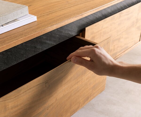 DELIFE Design TV szekrény Stonegrace 200 cm akác természetes pala 4 fiókos