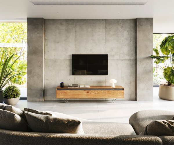DELIFE Design TV szekrény Stonegrace 200 cm akác természetes pala 4 fiókos