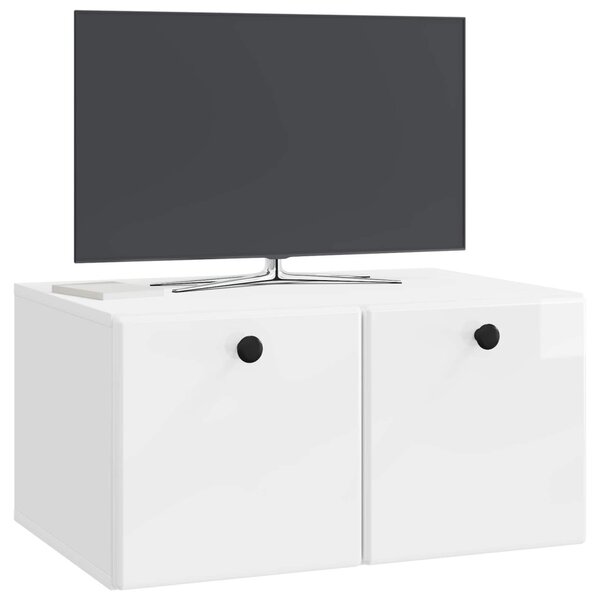 Fali TV szekrény 59,5 x 41 x 30 cm Magasfényű Fehér Szerelt Fa