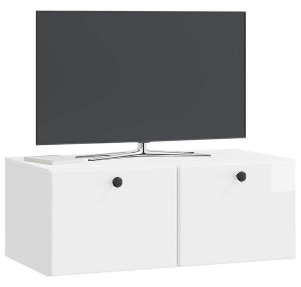 Fali TV szekrény 78,5 x 41 x 30 cm Magasfényű Fehér Szerelt Fa