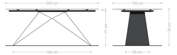 DELIFE Étkezőasztal Edge 200x100 domborított üveg füstfekete 3D design V alakú láb laposacél fekete