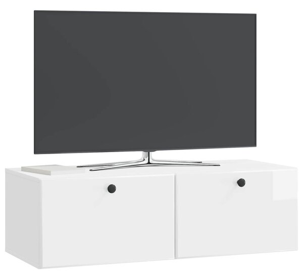 Fali TV szekrény 98 x 41 x 30 cm Magasfényű Fehér Szerelt Fa