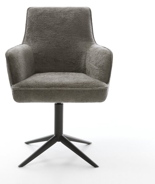 DELIFE Étkezőszék Heira-Flex karfás bouclé puha sötét bézs kereszt láb fekete 360° forgatható billenő funkció zsákrugó