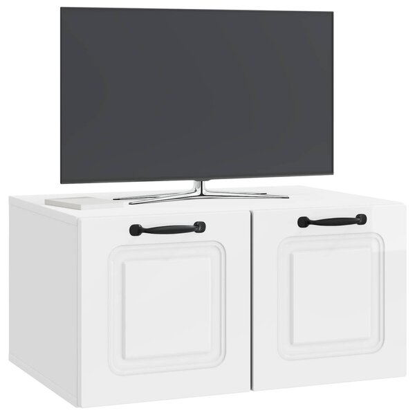 Fali TV szekrény Magasfényű Fehér 59,5 x 41 x 30 cm Szerelt Fa