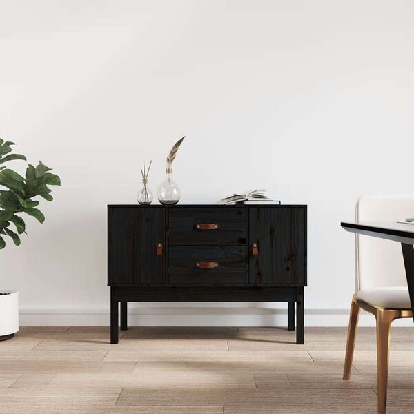 VidaXL fekete tömör fenyőfa tálalószekrény 110 x 40 x 78 cm