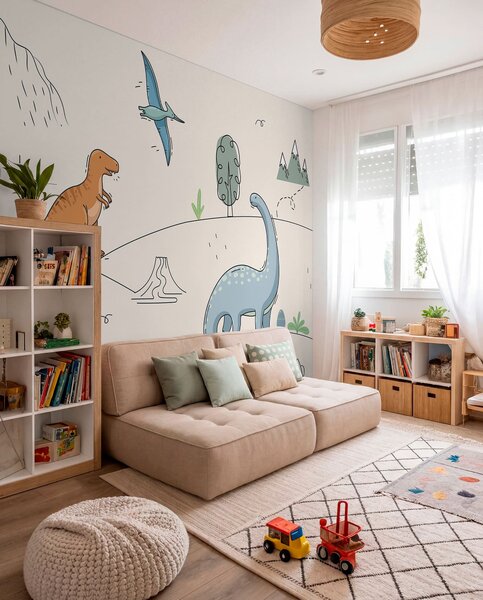 Fotótapéta Színes dinoszauruszok a dombokon, Gyerek fotótapéta, Gyerek fotótapéta dinoszauruszok, w00637 : Uwalls.hu
