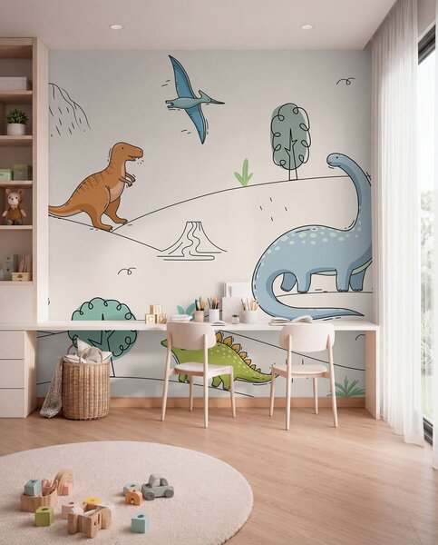 Fotótapéta Színes dinoszauruszok a dombokon, Gyerek fotótapéta, Gyerek fotótapéta dinoszauruszok, w00637 : Uwalls.hu