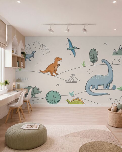 Fotótapéta Színes dinoszauruszok a dombokon, Gyerek fotótapéta, Gyerek fotótapéta dinoszauruszok, w00637 : Uwalls.hu