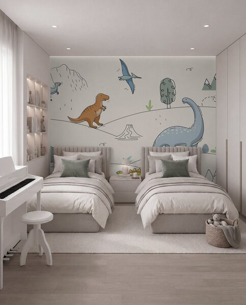 Fotótapéta Színes dinoszauruszok a dombokon, Gyerek fotótapéta, Gyerek fotótapéta dinoszauruszok, w00637 : Uwalls.hu